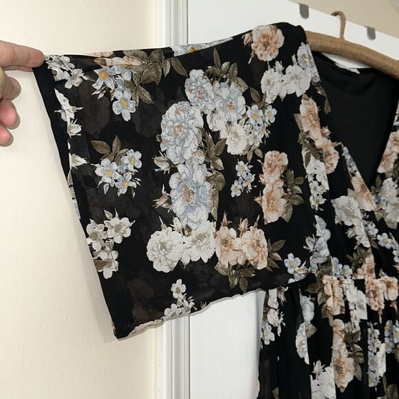 Baltic Born XXL Kia Black Blue Blush Pink Floral Kimono Maxi Dress - Picture 5 of 14